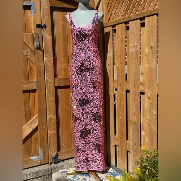 🆕 SIMKHAI 🧿 NWOT Bex Sequined Embellished Maxi Dress, Sorbet Pink- Sz US 0 - Picture 3 of 16